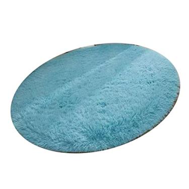 Imagem de Mingzhe Tapete Redondo Desgrenhado Macio Estilo Nórdico Decoração Longa de Quarto Doméstico 31,5 X 31,5 pol. (Azul)