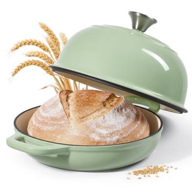 Imagem de Forno holandês de 4,5 litros para assar pão, forno de ferro fundido para fermento, forno holandês esmaltado com tampa, panela de pão antiaderente resistente, verde