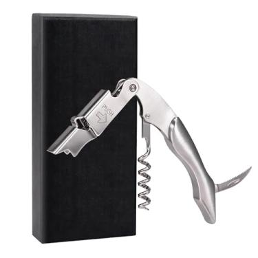 Imagem de Abridor de vinho, chave de vinho, saca-rolhas, abridor de garrafa de vinho com cortador de folha e removedor de tampa para garçons, garçons, sommelier, amantes de vinho (aço inoxidável)