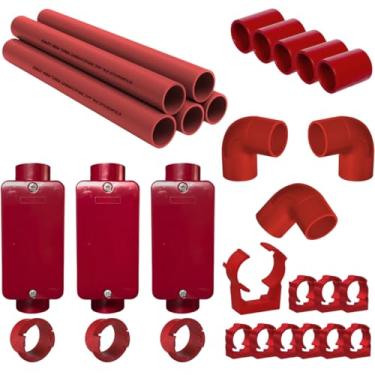 Imagem de Conjunto 3 Caixa Passagem 1/2pol C Instalação 1m Completa (Vermelho)