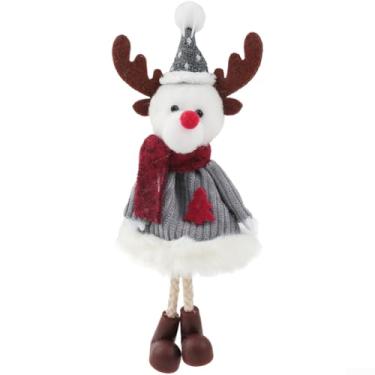 Imagem de Enfeite de árvore de Natal de tecido de pelúcia com Papai Noel com chifres de rena, decoração de pendurar de férias de pano macio para ambiente festivo