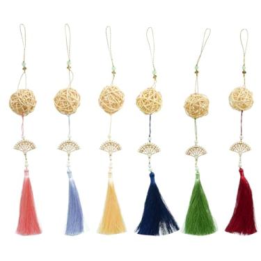 Imagem de 6 bolas de vime de 4,96 cm para pendurar, boêmio, fazenda, corda de seda, bolas penduradas com borla, enfeites de bola de Natal para árvore de Natal, casamento, decoração de casa, acessórios fofos de