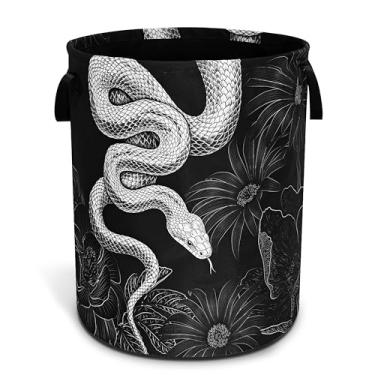 Imagem de Cesto de lavanderia de cobra, estampas florais, engraçado, dobrável, impermeável, bolsa de pano, cesto de roupa redonda, grande, organizador de brinquedos para banheiro/armazenamento de lavanderia