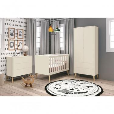Imagem de Jogo De Quarto Para Bebê Completo 2 Portas Théo New Areia Fosco Com Natural - Moveisaqui