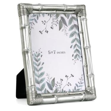 Imagem de Realyoo Moldura de bambu, moldura decorativa rústica de resina de 12 x 18 cm, moldura decorativa rústica de vidro temperado para exibição de mesa e suporte de parede, presente ideal para sala de estar