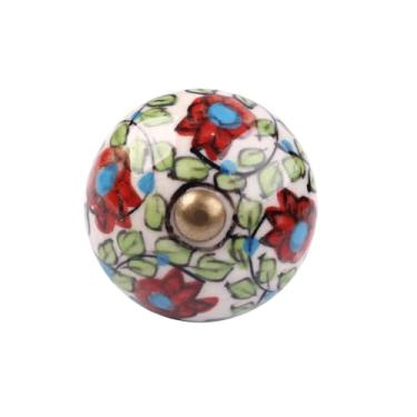Imagem de Puxador em Cerâmica Redondo Decorativo para Reforma de Móveis Armários e Gaveta Colonial Floral 5x4 cm
