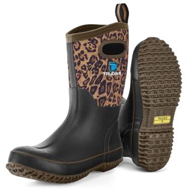 Imagem de Trudave Botas de borracha femininas, botas de chuva de cano médio, botas femininas à prova d'água, botas de lama para trabalho ao ar livre com isolamento de neoprene para caça, agricultura, jardinagem