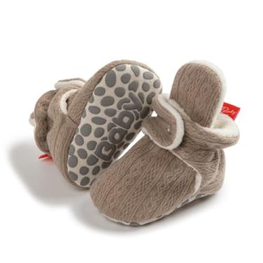Imagem de Botas de lã para bebês recém-nascidos, unissex, antiderrapante, recém-nascidos, primeiros andadores, sapatos quentes, A01/marrom claro, 12-18 Months Toddler