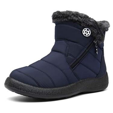 Imagem de Botas femininas forradas com pele para inverno botas de neve botas de cano curto botas impermeáveis para uso ao ar livre confortáveis sapatos femininos, Azul, 6