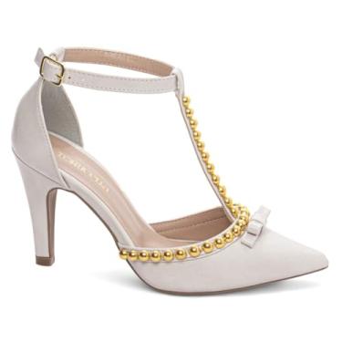 Imagem de SAPATO SCARPIN FEMININO TORRICELLA OFF WHITE APLIQUE DE PÉROLA DOURADO NÚMERO 36