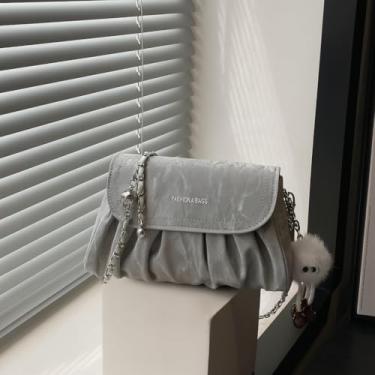 Imagem de Bolsa de mão de nuvem de corrente e bolsa transversal – Bolsa de ombro macia moderna para mulheres com fecho de zíper, Prata, Medium, Mochila casual