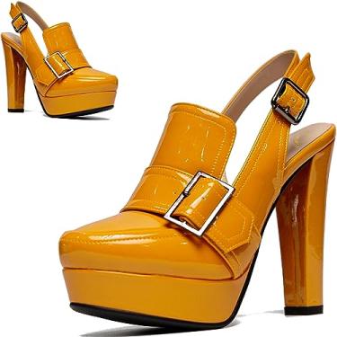 Imagem de SHODENSE Sapato feminino vintage plataforma salto alto grosso sapato redondo fechado plataforma mocassins tornozelo tira bloco salto slingback verão fivela sem costas mocassim senhoras sexy chique