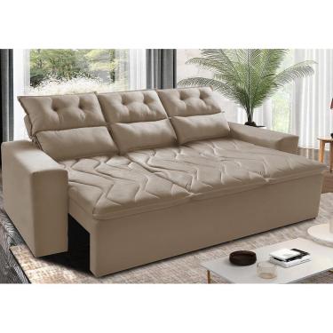 Imagem de Sofá 3 Lugares Retrátil E Reclinável 2,00m Cama Inbox Smal Com Bordado Pantográfico Suede Bege