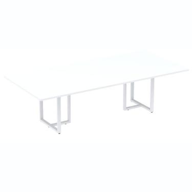 Imagem de Mesa De Reunião Retangular 260 X 120 Cm Pé Tubular Pe25 Em Mdp Branca Base Branca
