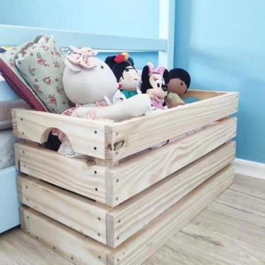 Imagem de Caixote De Madeira Quadrado Pequeno 29x29x43 Em Madeira De Pinus Natural