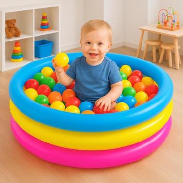Imagem de Piscina Infantil 88 Litros Criança Inflável 3 Anéis Com 50 Bolinhas Co