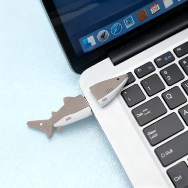 Imagem de Pen Drive USB de 32 GB, dispositivo externo de armazenamento de dados, animal fofo, perfeito para presentear familiares e amigos (tubarão)
