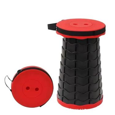 Imagem de Banqueta dobrável atualizada, peso máximo de 226 kg, cadeira dobrável retrátil portátil resistente ou apoio para os pés de viagem, para pesca ao ar livre, caminhadas, churrasco (vermelho preto)