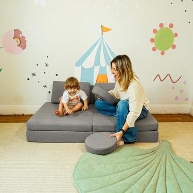 Imagem de Sofá de Brincar Infantil Modular em Tecido Macio e Acolchoado com 5 Módulos 1,72m – Little Duck (Bouclé, Cinza)