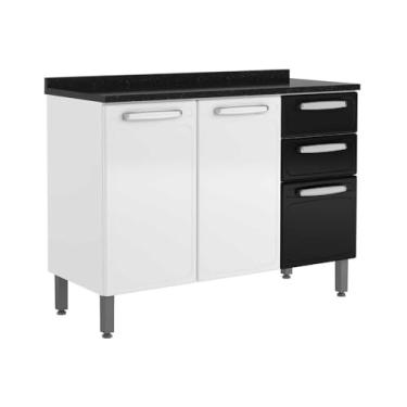 Imagem de Balcão com Tampo Evidence Aço 3 Portas 2 Gavetas 7124 Branco/Preto - Bertolini