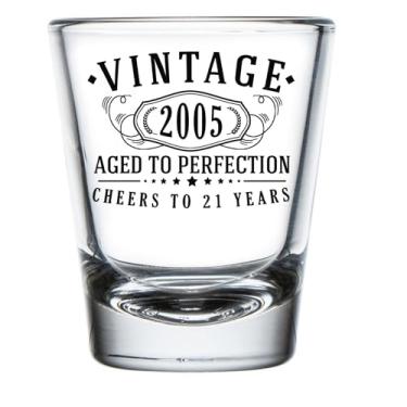 Imagem de Spotted Dog Company Copo de shot vintage 2005 preto impresso 1 pacote de 50 ml - Presentes de feliz aniversário de 21 anos para mulheres e homens, Cheers to 21 Years, Turning 21 lembrancinhas de festa