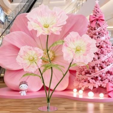 Imagem de Decoração de flor de seda artificial: Flor falsa grande com hastes em pé e base flores gigantes 1,5 m para decoração de fundo de casamento, vitrine de loja, adereços de fotografia para banquete (verde