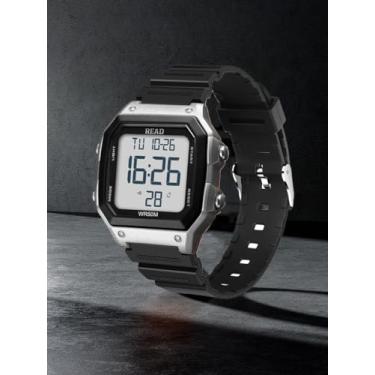 Imagem de Relógios digitais com caixa quadrada esportiva à prova d'água, relógio de pulso masculino com luz noturna LED alarme data cronômetro, Prateado