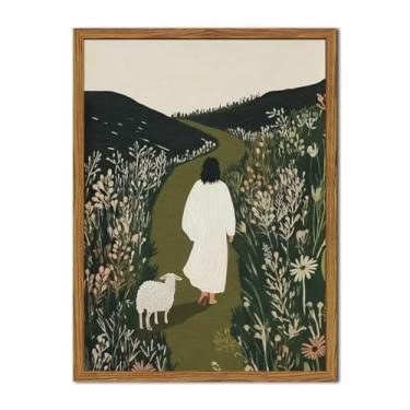 Imagem de Arte de parede emoldurada Jesus deixa as 99 ovelhas, decoração de parede com imagens cristãs, pinturas de Jesus e o cordeiro perdido, impressões em tela, decoração religiosa para casa, sala de estar