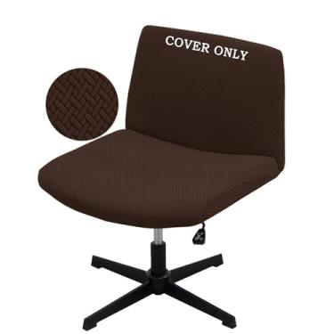 Imagem de VZLQZJMKY Capa de cadeira de vaidade cruzada à prova d'água e elástica sem braço, capa para cadeira sem braços, capas de cadeira de escritório (cor café, apenas a capa, sem cadeira)