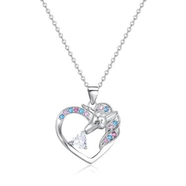 Imagem de DVAVA Colar de unicórnio para meninas, colar com pedra do mês de nascimento de unicórnio para meninas, presentes de aniversário, Natal, Dia dos Namorados, 2cm*2cm, Banhado a ouro, Zircônia cúbica