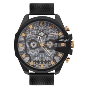 Imagem de ED HARDY Relógio masculino de malha de metal preto fosco 50450BB-42-D02
