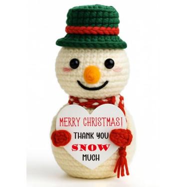 Imagem de Presente de agradecimento de Natal – Lindo boneco de neve de crochê, decoração de mesa de inverno, presente de agradecimento para amigos, colegas de trabalho, professores, colecionáveis positivos