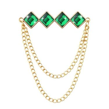 Imagem de Broche de pedra preciosa corrente pendurada broche de lapela para homens ternos de metal borla corrente colarinho alfinetes terno broche vintage cristal strass broches para homens casamento negócios