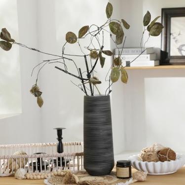 Imagem de Vaso preto de 33 cm de altura para decoração de casa com detalhes em tendências de 2025, vaso grande cinza para centros de mesa serve para decoração moderna de meados do século, vasos grandes altos