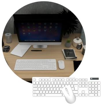 Imagem de Kit Teclado Mouse Sem Fio, Wireless, Alcance de 10 metros, ABNT2 Brasileiro, Compatível com PC, Notebook, Vídeo Game, TV (Branco)