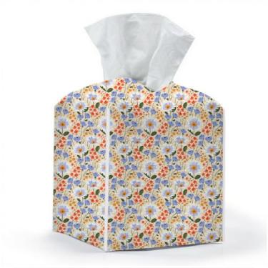 Imagem de Capa de caixa de lenços, suporte de caixa de lenços, quadrado com fundo de cinto, organizador decorativo de couro PU para mesa, bancada, banheiro, carro, escritório, cômoda, decoração de flores