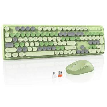 Imagem de Combo de teclado e mouse sem fio, 2,4 GHz, bonito e colorido, teclado Typewiter retrô, mouse óptico de 3800 DPI, para PC/Mac/Laptop/computador/Windows, verde