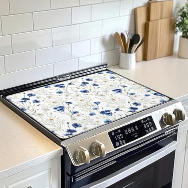 Imagem de Protetor de tampa superior de fogão elétrico margarida, tapete de fogão de vidro centáurea azul, tapete de fogão de indução de forno resistente ao calor para tapetes de bancada de cerâmica tapete de