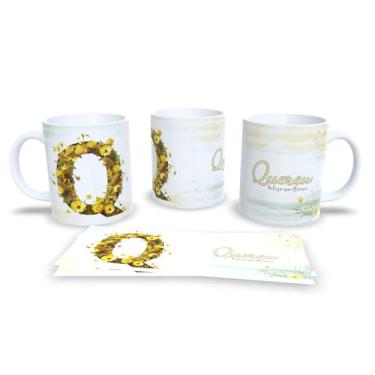 Imagem de Caneca Personalizada com Flores Douradas, Cerâmica Branca, 325ml, Decorativa com Nome Alice e Frase Beleza que Floresce (q)