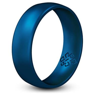 Imagem de Knot Theory Anel de silicone azul metálico para mulheres e homens – Aliança de casamento de borracha respirável 6 mm tamanho 6