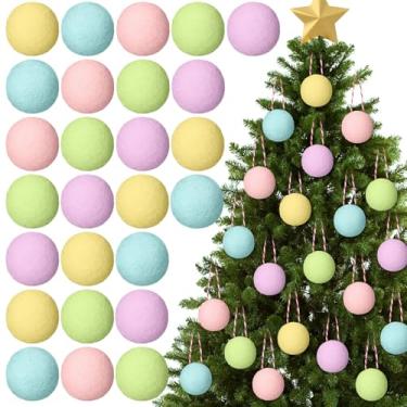 Imagem de Jenaai 50 peças de enfeites de bolas de feltro pastel de Natal de 3,5 cm para pendurar na árvore de Natal, bola de feltro de lã, cores mistas, decorações de pompom para festivais de árvore de Natal