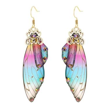 Imagem de Brincos de asa de borboleta para mulheres, folha de ouro, strass, asa de libélula, pingente de gota, joia de fada, Medium, Acrílico Metal, Sem pedra preciosa