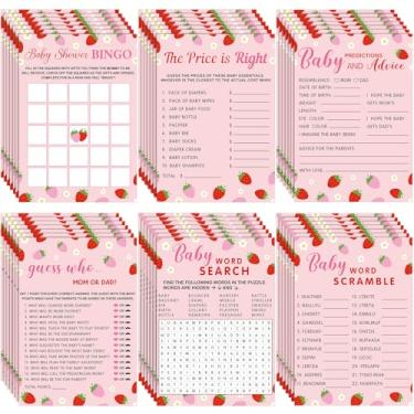 Imagem de Kosiz 302 Pcs Pink Strawberry Baby Shower Games 6 Games Activities for 50 Guests Include Baby Shower, Word Scramble, Word Search, Predictions and Advice, The Price is Right