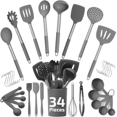 Imagem de Conjunto de utensílios de cozinha de silicone Culinary Couture 24 peças cinza conjunto de utensílios de cozinha de silicone para panelas antiaderentes - conjunto de espátulas de silicone, cabo de aço inoxidável e outros acessórios de cozinha