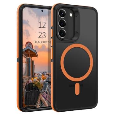Imagem de DUEDUE Capa magnética para Samsung Galaxy S21 FE [compatível com Magsafe], capa protetora traseira fosca translúcida, antiarranhões, à prova de choque, para Samsung S21 FE 5G, laranja/preta
