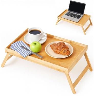 Imagem de Bandeja Mesa Notebook Bambu Dobravel Rustica Apoio Madeira