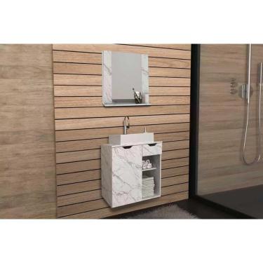 Imagem de Armário C- Balcão Banheiro Suspenso Bn3605 Cuba 60cm Bn3600 E Espelho Bn3610 Mármore Branco - Tecno Mobili