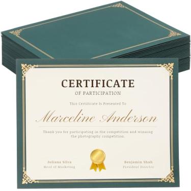 Imagem de 50 porta-certificados de lado único com capa de diploma de borda dourada ou tamanho carta 21 x 28 cm papel certificado, cartolina, prêmio, graduação, documentos, escola - verde