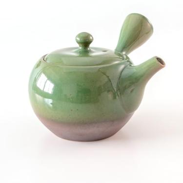 Imagem de Asayu Japan Midoriyu Kyusu Bule de chá de 360 ml - esmalte verde brilhante - filtro de malha "Sawayaka" fino - bule de chá japonês com alça lateral para Sencha