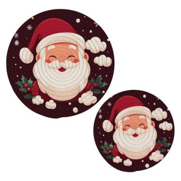 Imagem de Wassud Conjunto de trivet de Papai Noel feliz para pratos quentes, suportes redondos de algodão, almofadas quentes, porta-copos elegantes, decoração de cozinha e acessórios, 2 peças